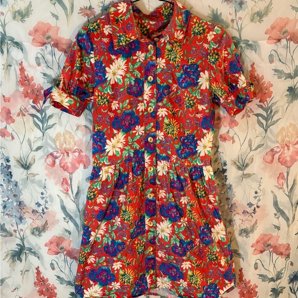 Vintage Floral Button-Up Dress
